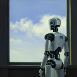 robot looking at a sky in front of a window by edward hopper  W 1024