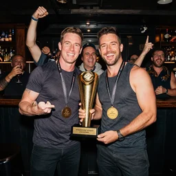 2 men breaking the pub crawl world record award winning photograph