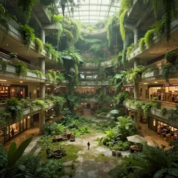 Overgrown mall, epic scale, dramatic lighting, Wayne Barlowe