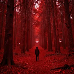 red forest liminal space, night, artgerm, rutkowski, tooth wu, beeple, and intricate