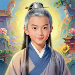 portrait painting of a 6 0 year old kind handsome taoist priest, big eyes, deep silhouette ， looks like tom cruise ， silver ponytail hair, amiable by yangjun chen, huang guangjian, fenghua zhong, wenjun lin, nadar, bright colors, octopath traveler, unreal engine 5 highly rendered, global illumination, radiant light, detailed and intricate environment
