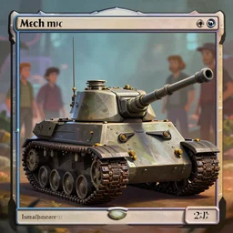 illustration of archmech tank from magic the gathering, wide shot, bokeh, by ismail inceoglu, filip hodas, and pixar.