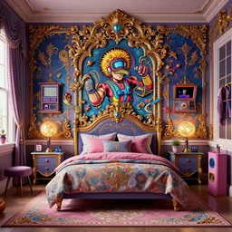 80s gaming kid's bedroom:: by beeple and James Gilleard and Justin Gerard :: ornate, dynamic, particulate, intricate, elegant, highly detailed, centered, artstation, smooth, sharp focus, octane render, 3d