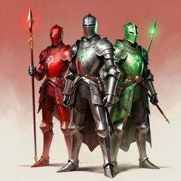 sci - fi knights, red and green hour, by ismail inceoglu