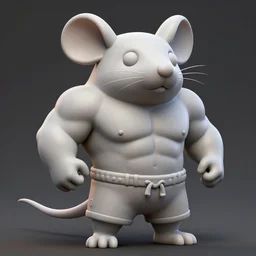 a cute muscular rat wearing shorts, 3D render, Z-Brush sculpt, rayman style