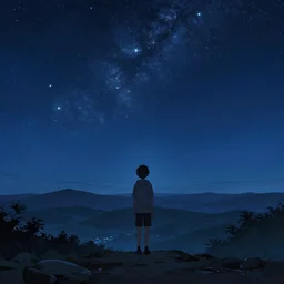 watching the stars, at night, night, on a mountain, by wlop, anime key visual, poster