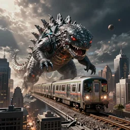 Kaiju subway train alien attacking a city