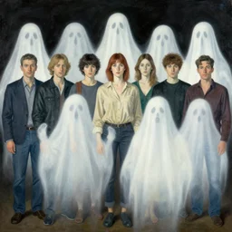 portrait of people in a wall with ghosts by joao ruas, ruprecht von kaufmann, phil hale, jenny saville, benjamin bjorklund, karla ortiz, henri martin, leng jun, william bradford, yoshitaka amano, therese schwartzjeremy enecio, miles johnston, monet, cynical realism, yoshitaka amano