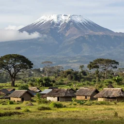 Small African village at the foot of Mount Kilimanjaro, Greg Rutkowski, National Geographic, ArtStation, Deviantart, HD screenshot