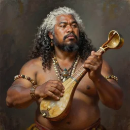 a _ fantasy _ style _ portrait _ painting _ of samoan male charismatic bard playing instrument, rpg dnd oil _ painting _ unreal _ 5 _ daz. _ rpg _ portrait _ extremely _ detailed _ artgerm _ greg _ rutkowski _ greg