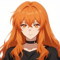 orange long shaggy hair, orange eye shadow, deep orange pupil, female mereoleona, black clover anime, by ilya kuvshinov