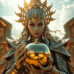 eris discordia holding a reflective gold!!! metal apple!, in dr. strange movie, goddess of chaos, fantasy character portrait, artifacts, luminous skies, highly detailed by artgerm, wlop, michael cheval, peter mohrbacher, boris vallejo, jessica rossier, ultra realistic, wide angle, intricate details, mass effect