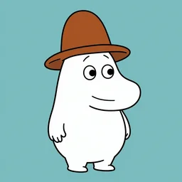 moomin wearing a brown hat, classic cartoon, high res