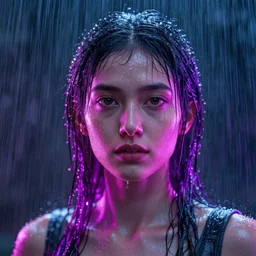 a human portrait made out of rain, neon light, beautiful, rendered in octane, unreal engine, realistic