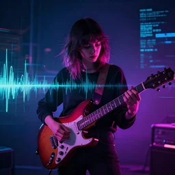 and earthquakes are to a girl's guitar, they're just another good vibration, cyberwave, neon, cinematic,