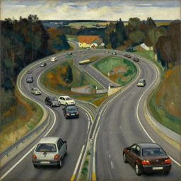 watching traffic on a road that does loop - de - loops, a ernst ludwig kirchner realism painting