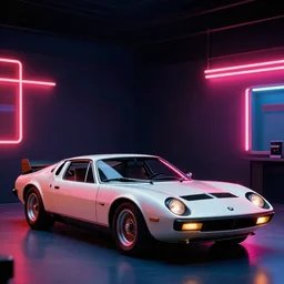 designed by giorgetto giugiaro stylized poser of a single 1 9 7 3 miura citroen dm bmw m 1 ( ( mclaren f 1 ) ) delorean, thick neon lights, ektachrome photograph, volumetric lighting, f 8 aperture, cinematic eastman 5 3 8 4 film
