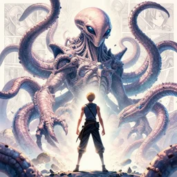 giant ancient alien tentacles artwork by manga artist, pastel colors, detailed background, extremely detailed, octane rendering, sharp focus, volumetric light, particles, unreal engine 5, rtx