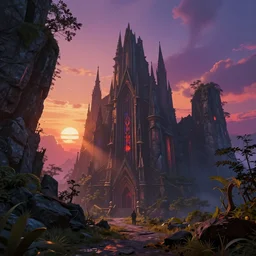 mystic places of dawn, dark fantasy, vibrant color scheme, HD, high details, trending on artstationhq