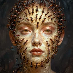 a face made of hundreds of ants