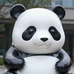 large chrome statue in the shape of a panda