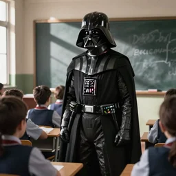 “photo of Darth Vader as school principal, movie scene”