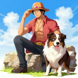 shanks from one piece with an australian shepard, on artstation
