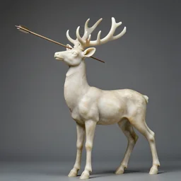 marble statue of a deer with an arrow thru its head