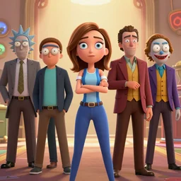 Pixar mom animated character hot woman who is a female version of a combination of (Travis Bickle, Tyler Durden, Rick from Rick and Morty, The Wolf of Wall Street, Scarface , Don Draper, Walter White, Alex from A Clockwork Orange, The Joker, and Patrick Bateman), 3D animated CGI cartoon 8K screenshot, trending on IMDB