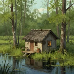 small cozy hut in the middle of swamp by bob eggleton, digital art, concept art