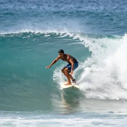 a milkman on a surfboard big waves photo