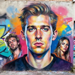 portrait of a white man painted by artgerm, karol bak, artur bordalo, sandra chevrier : : portrait, vibrant, character, illustration, street art, graffiti, hyperrealism