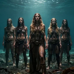 seven trials of the deprived sea cult, in the style of David Geddes, dramatic lighting, establishing shot, 8k resolution – W 1024