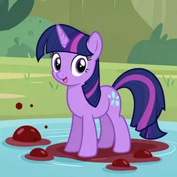 Twilight Sparkle bathing the blood of her enemies, 35mm stock, trending on artstation, HDR