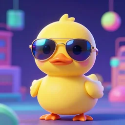 synthwave, retrowave, cute duck wearing aviator reflective sunglasses, perfection
