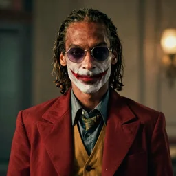 a film still of Snoop Dogg starring as The Joker, 40mm lens, shallow depth of field, split lighting, cinematic