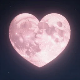 a light pink heart - shaped moon, no people, anime art, by makoto shinkai