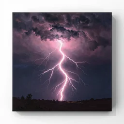 a painting of strong pink lightning in a stormy night
