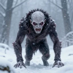 hungry wendigo leering through a snowstorm, trending on artstation