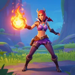 Fortnite+LeraPI style ; the sorceress casting a fire ball ; Fortnite+LeraPI style