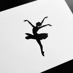 clean black and white print on white paper, high contrast, logo of stylized dancer silhouette forming a symmetric heart