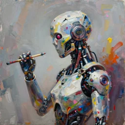 a contemporary painting of a cyborg smeared with paint in a painting from stalenhag 4 k 8 k hdr artstation concept art