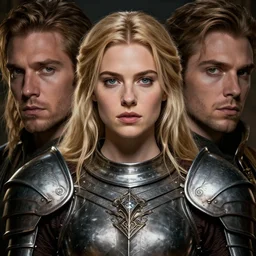 head-on centered symmetrical RPG avatar portrait, Elisha Cuthbert as a holy paladin, blonde hair, (ornate) steel armour, dramatic lighting, establishing shot, book cover, high detail, cinematic lighting, 8k, concept art, artstation, matte painting, in the style of eddie mendoza, raphael lacoste, alex ross