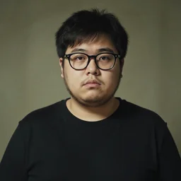 young man, slightly overweight, short beard, glasses, in the style of junji ito, in frame