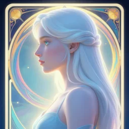 side portrait, imogen poots paladin, gloomhaven, soft, smooth, luminescent, art nouveau tarot, backlit glow, colorful swirly ripples, gaudy colors, aesthetic octane render, unreal engine, 8 k, by mucha, ilya kuvshinov, cushart krenz