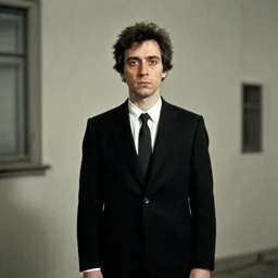 Medium shot of a typical character in the style of Zdzisław Beksiński