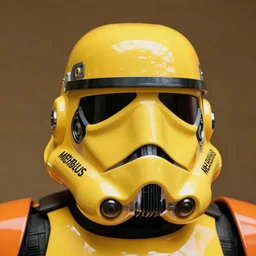 Stormtrooper helmet by René Laloux, Jean Giraud, Mœbius, Moebius, orange, yellow, saturated, high quality scan, 8k, artstationhq, IAMAG