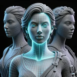 3 d model of a beautiful woman portrait, high poly 3 d glowing wireframe models, half textured half wireframe, ultra realistic, dramatic lighting, intricate details, highly detailed by peter mohrbacher, boris vallejo, hajime sorayama, wayne barlowe,