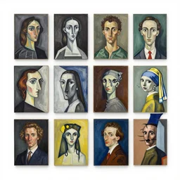 picasso, cezanne, seuss, beksinski, ernst, dali, goya, rembrandt, max, monet, dubuffet, vermeer, michaelangelo, much, caravaggio, degas, seurat, rothko, kandinsky, haring, manet, warhol, magritte, hokusai