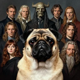 head and shoulders vogue photo portrait of a pugalier anthropomorphic dog, d & d, fantasy, greg rutkowski, frank frazetta, alexandre chaudret, boris vallejo, michael whelan, miro petrov, hr giger, magali villeneuve, donato giancola
